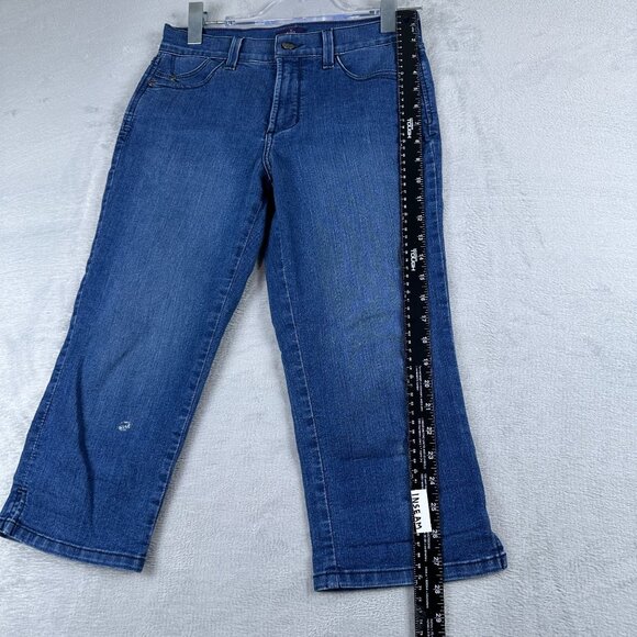 NYDJ Crop Jeans Womens Size 4P Mid Rise Medium Wash Ankle Slit Blue - Picture 10 of 12